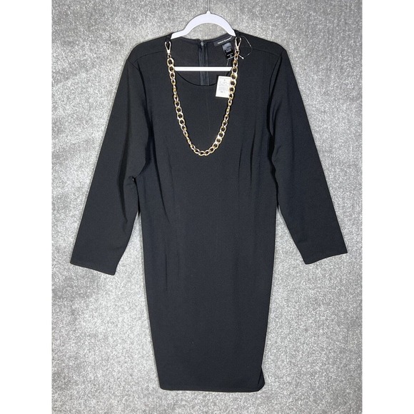 Ashley Stuart‎ Dress Womens Size 16 Stretch Black Long Sleeve Removeable Chain - Picture 1 of 8